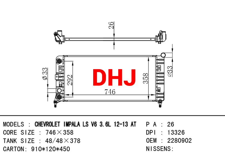 2280902 CHEVROLET IMPALA LS V6 3.6L 12-13 AT RADIATOR