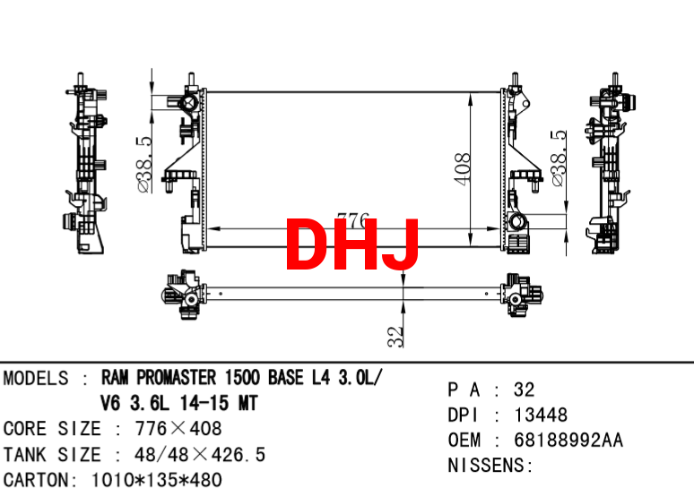 RAM PROMASTER 1500 RADIATOR 68188992AA