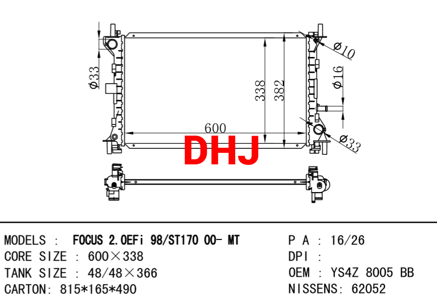 FORD FOCUS radiator XS4H8005BC XS4H8005CA XS4Z8005AA YS4Z8005AA YS4Z8005BB YS4Z80