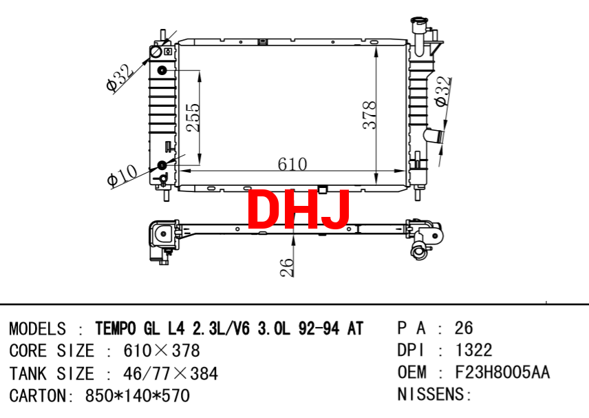 FORD TEMPO RADIATOR F23H8005AA F23H8005AB F23H8005AC F23H8005BC F23Z8005B AT/MT