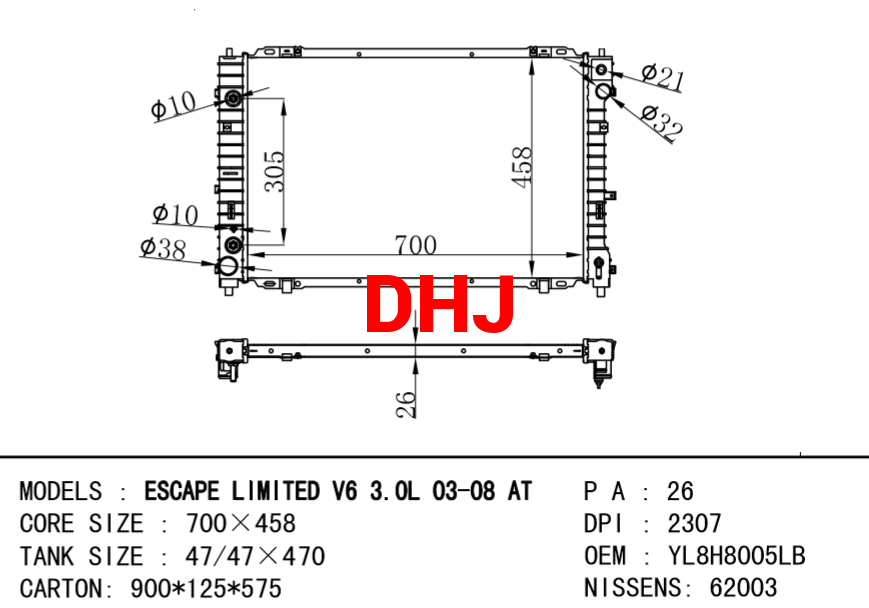 FORD ESCAPE AT RADIATOR YL8H8005LB 4088943 4522301 AJ0315200A YL8H8005LC 4135737 