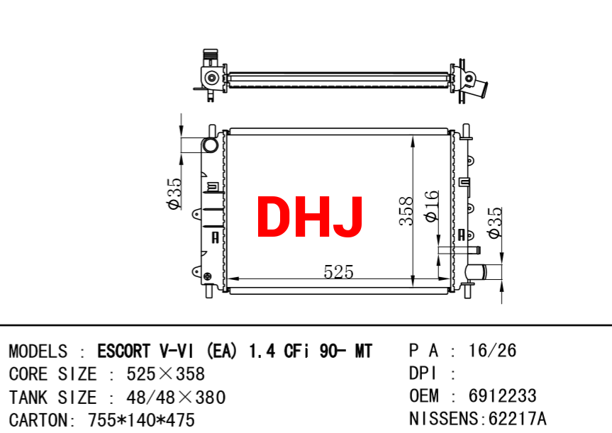 FORD ESCORT RADIATOR 6912233 6912239 6616483 1029459