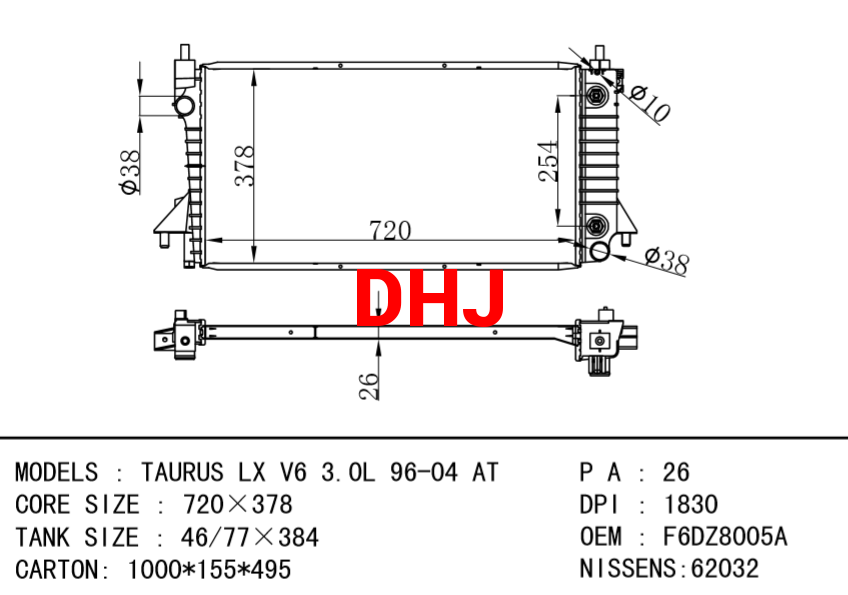 FORD TAURUS RADIATOR F6DH8005BB F6DZ8005A 1F1H8005AA 2F1Z8005AA 2F1Z8005BA