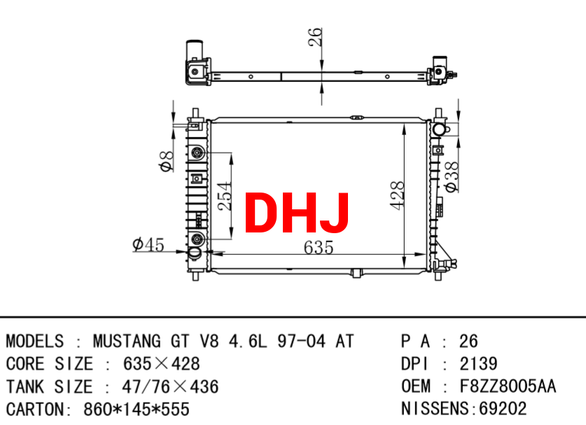 FORD MUSTANG RADIATOR 1R3Z8005AA F7ZH8005AC F8ZH8005AA F8ZZ8005AA