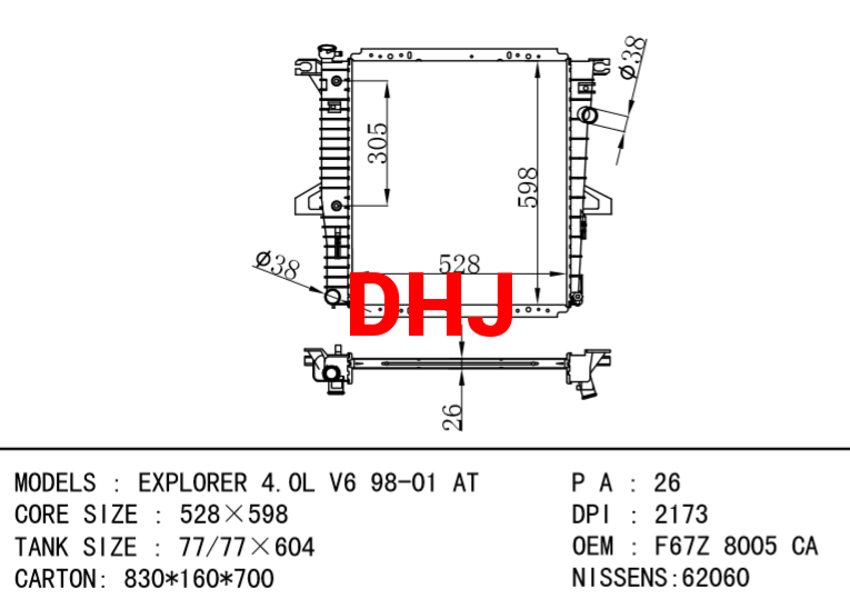 FORD USA EXPLORER RADIATOR 4039231 XL2Z8005LA F87Z8005KA XL2Z8005DA F67Z8005JA 39