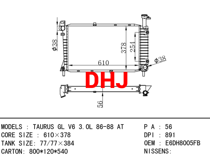 FORD USA TAURUS RADIATOR E6DH8005FB E6DH8005GA