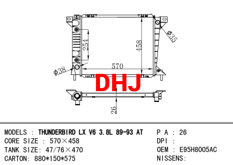 FORD THUNDERBIRD RADIATOR E9SZ8005B F2SH8005AA F2SHAA E9SZ8005A E95H8005AC E9SH80