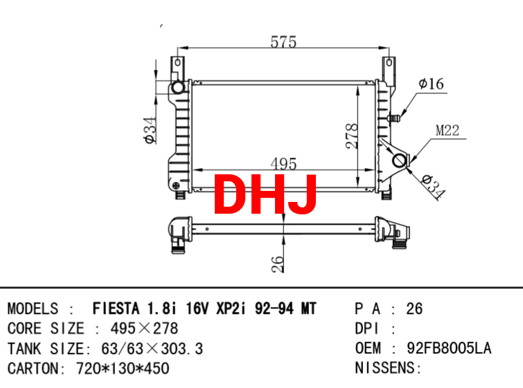 FORD FIESTA RADIATOR 92FB8005LA 94FB8005AC 92FB8005LB