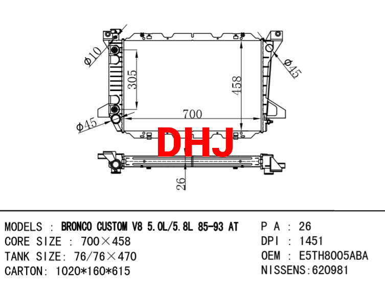 FORD BRONCO RADIATOR,FORD F150 PICKUP RADIATOR E5TH8005ABA E5TZ8005G E9TH8005DA F