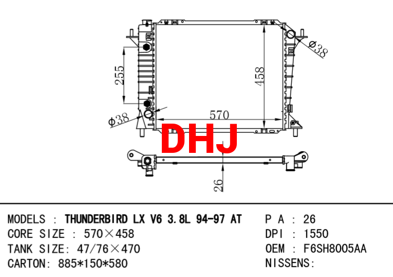 FORD THUNDERBIRD RADIATOR F6SH8005AA F6SZ8005A F7SH8005AB F7SH8005CA F4SH8005CA F