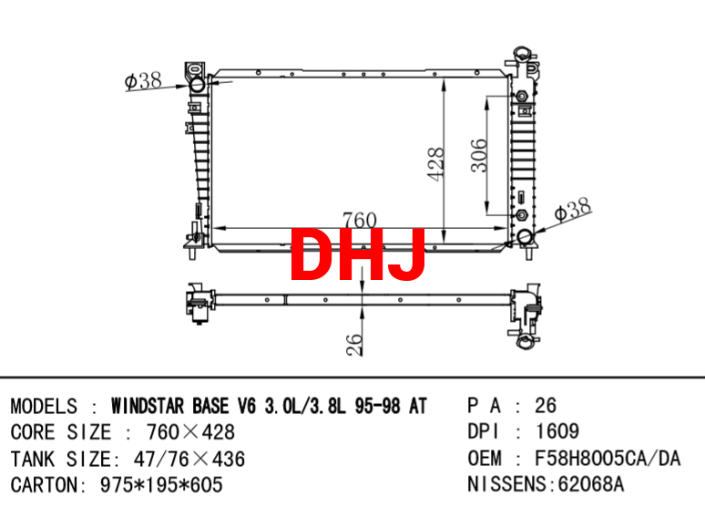 FORD USA WINDSTAR RADIATOR F58H8005CA  F58Z8005A  F58H8005DA