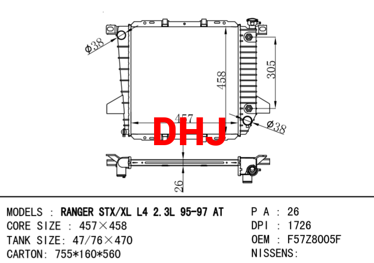 FORD RANGER RADIATOR F57Z8005F F57Z8005G F57H8005HC F57Z8005JC ZZM8152000 F57Z800