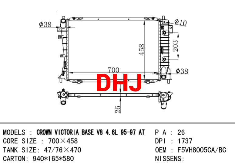 FORD CROWN VICTORIA RADIATOR F5VH8005AD F5VH8005BC F5VH8005BD F5VH8005CA F5VH8N15