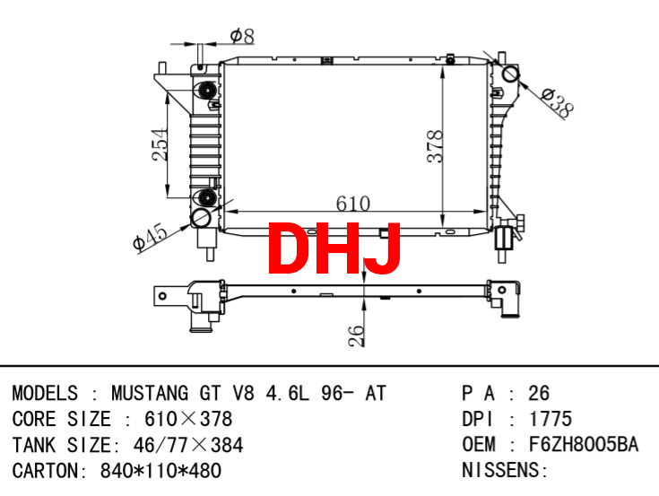 FORD MUSTANG RADIATOR F6ZH8005AA F6ZH8005BA F6ZH8005CA F6ZZ8005A F6ZZ8005B F7ZZ80