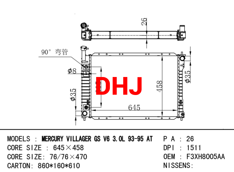 FORD MERCURY VILLAGER RADIATOR F6XY8005A F3XH8005AA F3XH8005BA F3XY8005 F3XY8005B