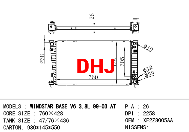 FORD WINDSTAR RADIATOR XF2H5008AH XF2H8005AH XF2Z8005AA 1F2H8005AA 1F2Z8005AA