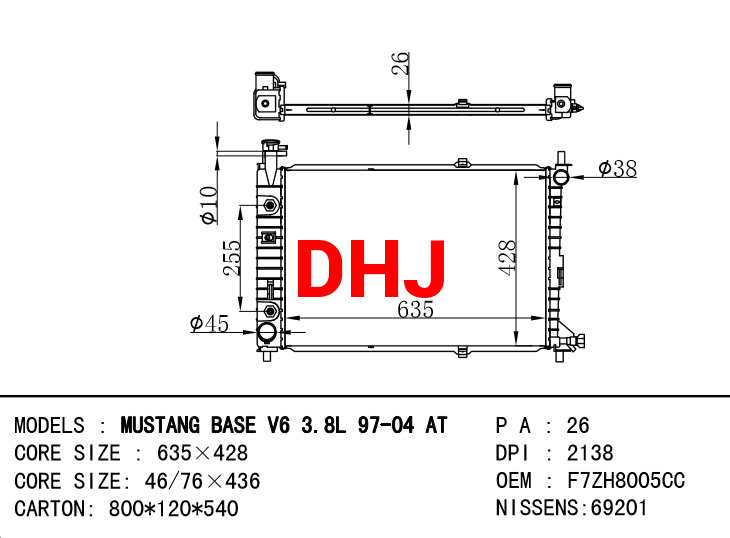 FORD MUSTANG RADIATOR 1R3Z8005CA F7ZH8005CC F7ZZ8005CA F8ZH8005CA F8ZZ8005CA