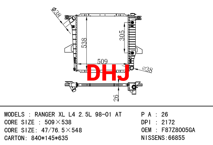 FORD RANGER RADIATOR F87H8005DA F87H8005DABX F87H8005GA F87Z8005DA F87Z8005GA