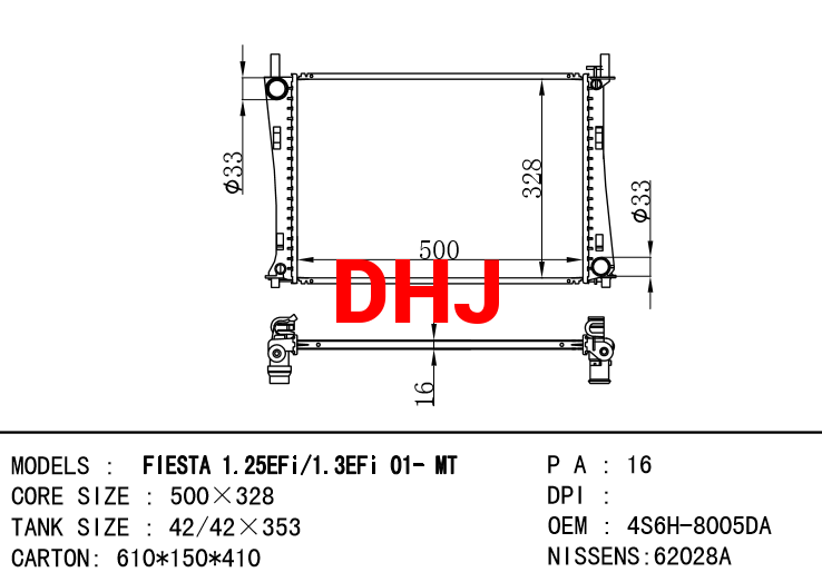FORD FIESTA RADIATOR 1141490 1325831 2S6H8005CA 2S6H8005CB 1214785 1222562 4S6H8005DA