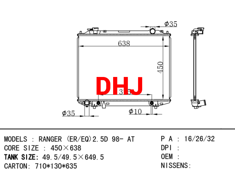 FORD RANGER (ER/EQ)2.5D 98- AT RADIATOR