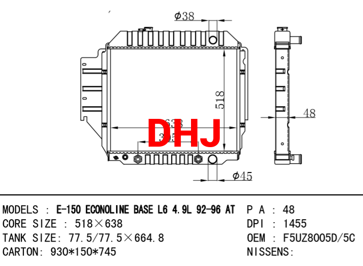 FORD E-150 ECONOLINE RADIATOR 2275 F5UH8005CA F5UH8005DA F5UZ8005C F5UZ8005D F2UH