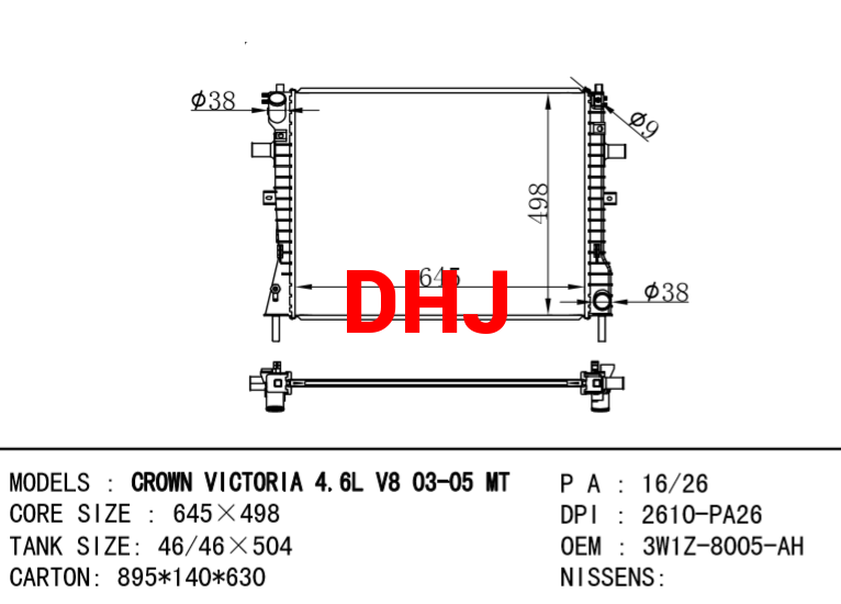 FORD USACROWN VICTORIA RADIATOR 3W1Z8005AF 3W1H8005AF 3W1H8005AH 3W1Z8005AH 3W1H8005AG 3W1Z8005AG