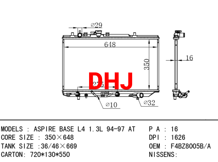 FORD ASPIRE RADIATOR F4BZ8005B F4BZ-8005A  F4BZ-8005B AT/MT