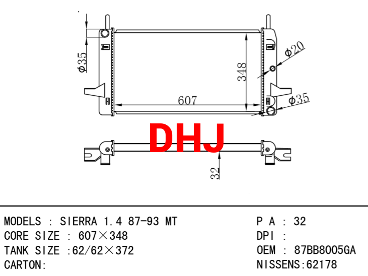 FORD SIERRA RADIATOR 1640385 1652501 87BB8005GA 87BB8005GB
