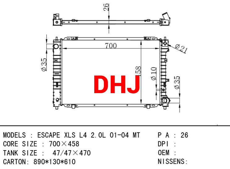 FORD ESCAPE XLS L4 2.0L 01-04 MT/AT RADIATOR