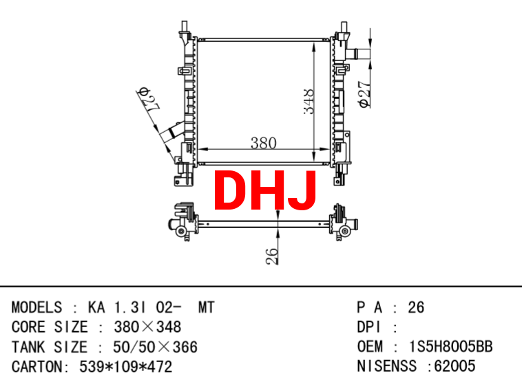 FORD KA radiator 1S5H8005BA 1S5H8L161BA 1S5H8005BB 1231795