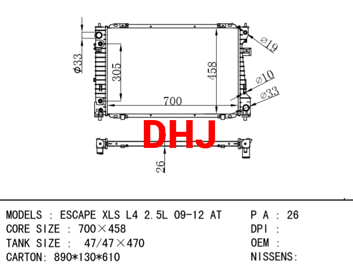 FORD ESCAPE XLS L4 2.5L 09-12 AT RADIATOR0