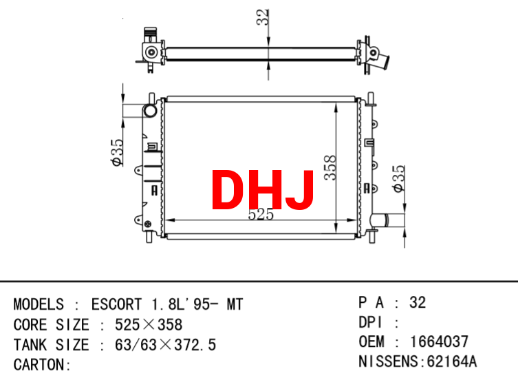 FORD ESCORT radiator 1664037 1664040 1664076 1668910 6562898 1664041 6550326 6912