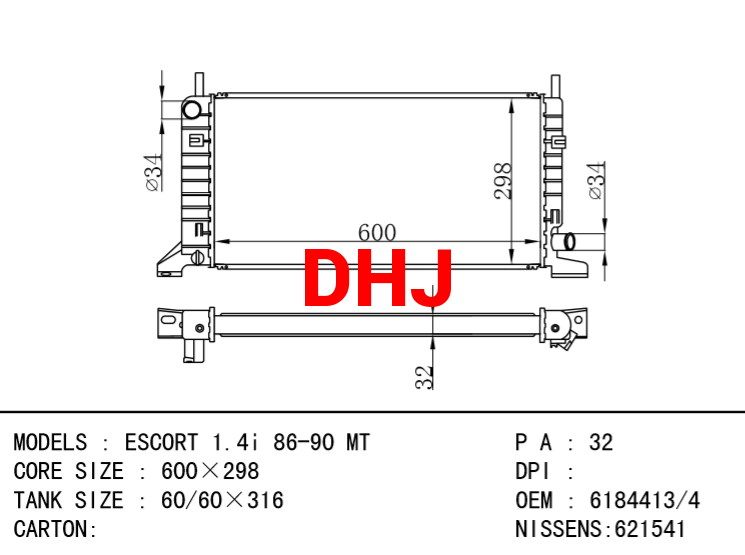 FORD ESCORT radiator 6525326 1643546 86AB8005HA 6525327 6184413