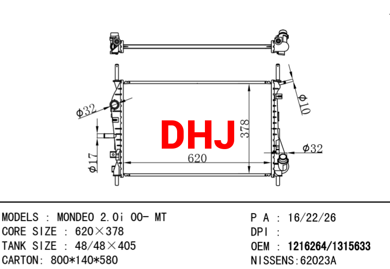 FORD MONDEO radiator 1216264 2S718005AC 2S718005ACAD 2S718005AD 1315633 2S718005A