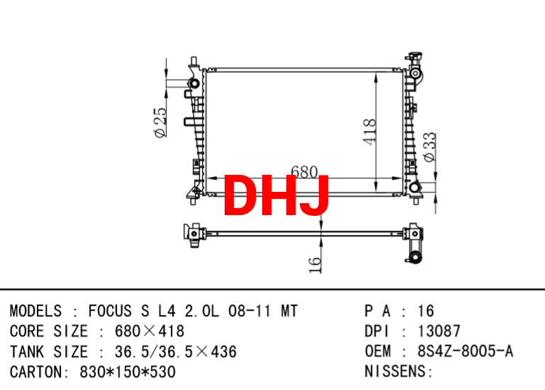 FORD FOCUS RADIATOR 8S4Z-8005-A 8S4Z8005A