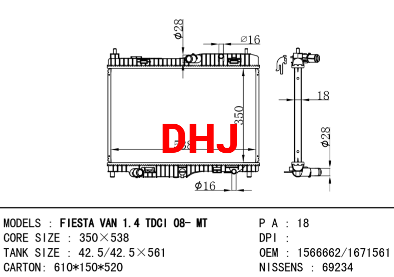 FORD FIESTA VI RADIATOR 1540332 1566662 1671561 8V518005FC