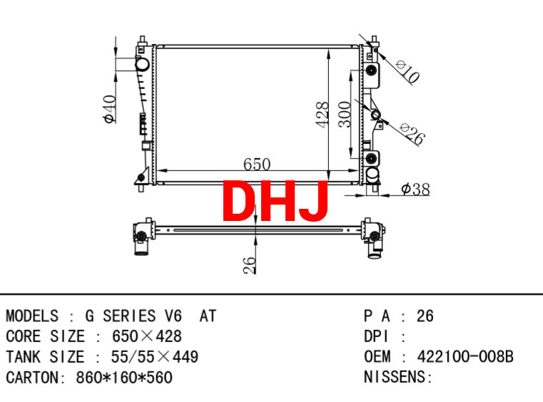 FORD G SERIES V6 AT RADIATOR 422100-008B