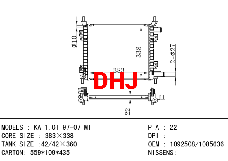 FORD KA RADIATOR 1092508/1085636 1025532 93BB8005EF 97KB8005EA  FORD  97KB8005-EA
