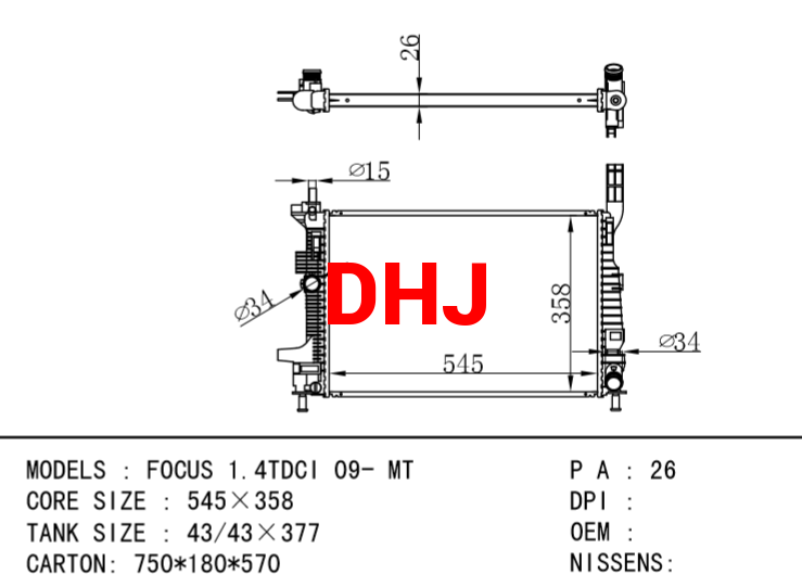 FORD FOCUS 1.4TDCI 09- MT RADIATOR