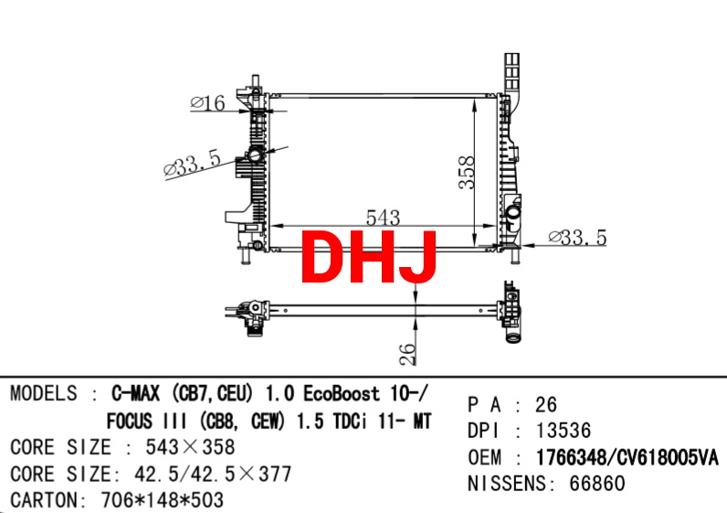 FORD C-MAX RADIATOR 1766348 1830145 CV618005VA CV618005VC 1804849 CV618005VB