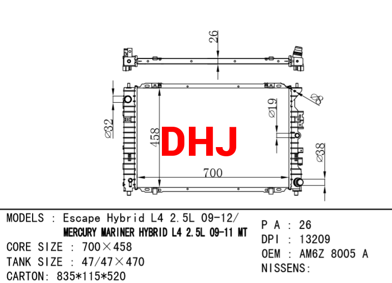 FORD ESCAPE radiator 8L8Z18476A AM6Z8005A