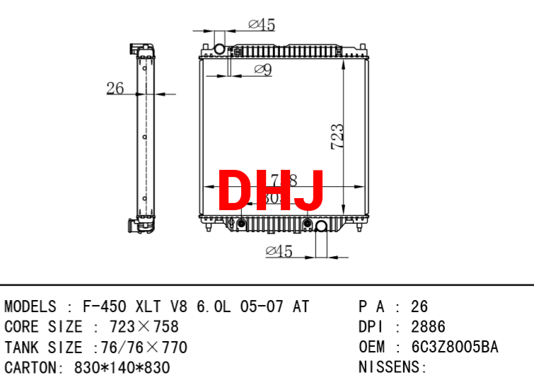 FORD F-450 XLT RADIATOR 6C3Z8005BA 7C3Z8005D 5C3Z8005BC 5C3Z8005JA 7C3Z8005F 6L3Z