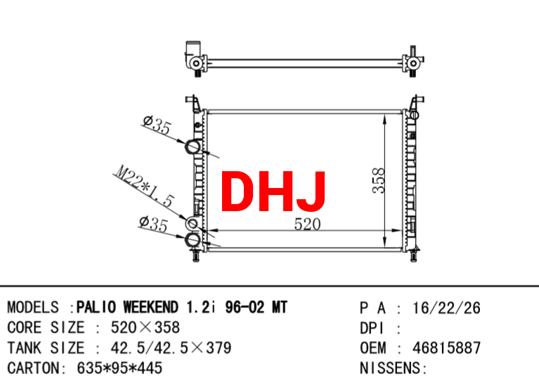 FIAT PALIO Weekend RADIATOR 46833511 46815887 46819261