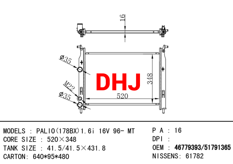 FIAT PALIO (178BX) RADIATOR 46815887 51791365 46779393 46815886