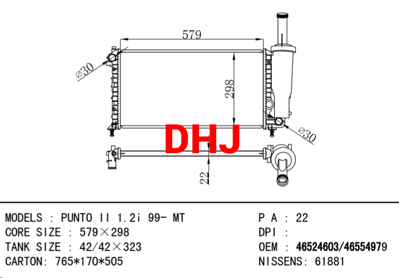 FIAT PUNTO Van (188AX) RADIATOR 59015586 46778148 46524603 46554979 59015574