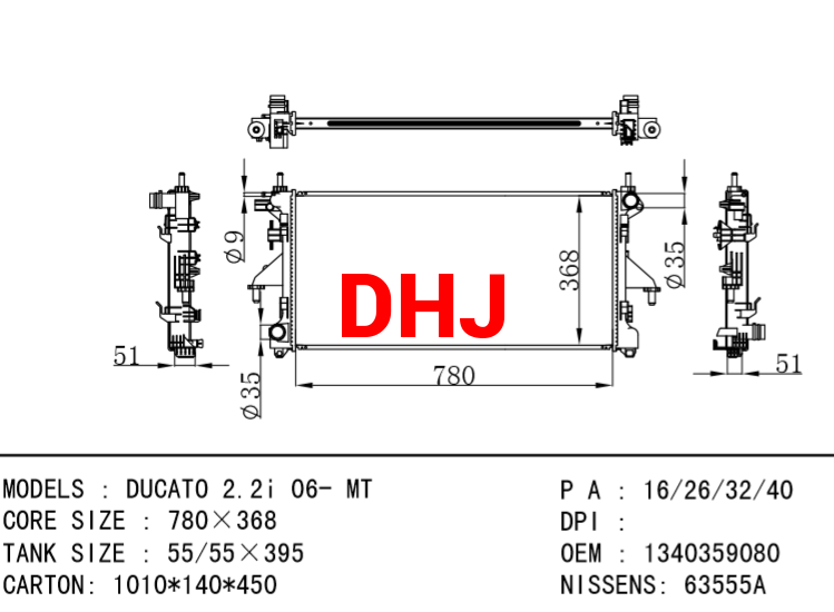 FIAT DUCATO Bus radiator 1342588080 1330Q2 1340359080 1342688080 1330S3 1330Z4 13