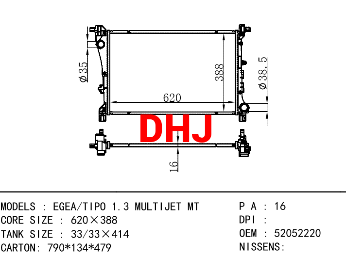 FIAT EGEA/TIPO 1.3 MULTIJET MT RADIATOR 52052220