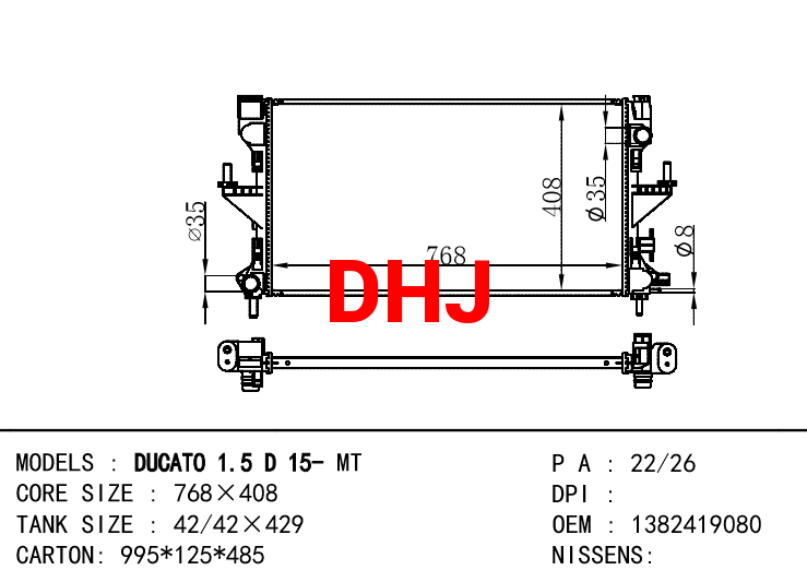 FIAT DUCATO MT RADIATOR 1382419080