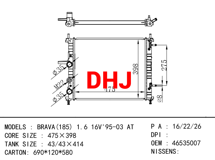 FIAT BRAVA RADIATOR 46535007