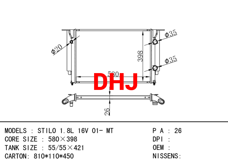 FIAT STILO 1.8L 16V 01- MT RADIATOR
